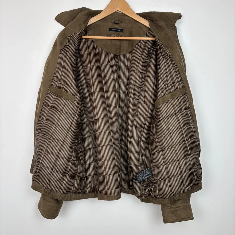 Claiborne Men Jacket L Brown Sueded Finish Full Zip Bomber Harrington Minimalist